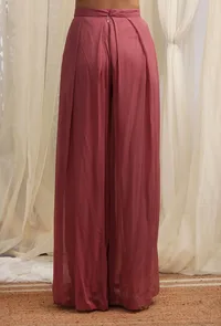 Opera Mauve Plain Georgette Flared Pants image 4