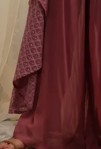 Opera Mauve Plain Georgette Flared Pants image 5
