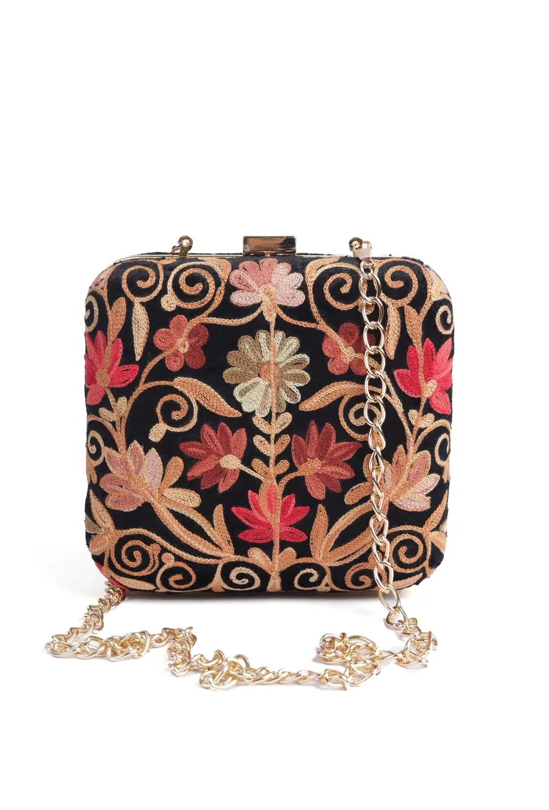 Black velvety box clutch