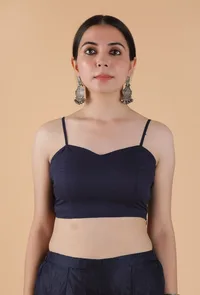 Tayanna Indigo Solid Blue Organza Gathered Kurta & Bustier Top image 3