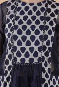 Tayanna Indigo Solid Blue Organza Gathered Kurta & Bustier Top image 6