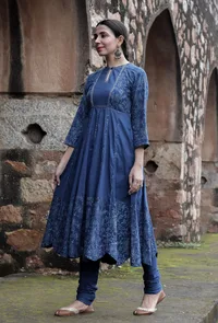 Bristi Indigo Floral Printed Kalidar Kurta Dress image 2