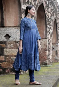 Bristi Indigo Floral Printed Kalidar Kurta Dress image 3