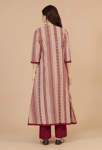 Beige Baagh Print Cotton A-Line Overlay Kurta with Mirror Lace image 4