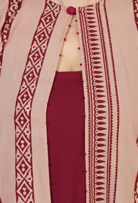 Beige Baagh Print Cotton A-Line Overlay Kurta with Mirror Lace image 5