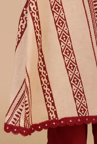 Beige Baagh Print Cotton A-Line Overlay Kurta with Mirror Lace image 6