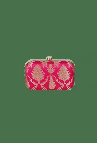 Rosy Red Brocade Box Clutchwith Sling (8 X 2 X 4.5) image 2