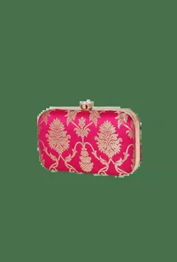 Rosy Red Brocade Box Clutchwith Sling (8 X 2 X 4.5) image 3