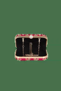 Rosy Red Brocade Box Clutchwith Sling (8 X 2 X 4.5) image 4