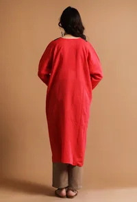 Persian Red Kashmiri Sozni Embroidery Phiran-Free Size image 4