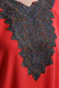 Persian Red Kashmiri Sozni Embroidery Phiran-Free Size image 5