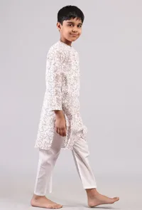 Set of 2: Brown Floral Hand Block Print Kurta Pyjama Set image 2