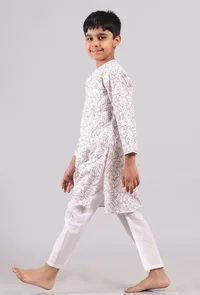 Set of 2: Brown Floral Hand Block Print Kurta Pyjama Set image 3