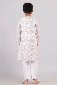 Set of 2: Brown Floral Hand Block Print Kurta Pyjama Set image 4