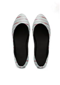 Ice Blue & Red Ikkat Cruelty Free Leather Flat Ballerinas image 2