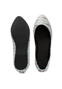 Ice Blue & Red Ikkat Cruelty Free Leather Flat Ballerinas image 3