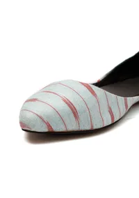 Ice Blue & Red Ikkat Cruelty Free Leather Flat Ballerinas image 4