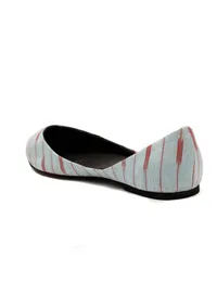 Ice Blue & Red Ikkat Cruelty Free Leather Flat Ballerinas image 6