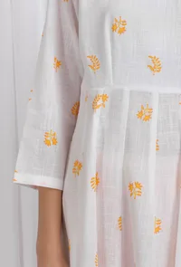 Set Of 2: Yellow and Orange Block Printed Flared Kurta With Orange Straight Fit Pants image 6