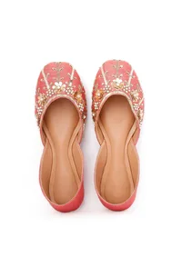 Rust Floral Embroidered Silk Juttis image 2