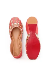 Rust Floral Embroidered Silk Juttis image 3