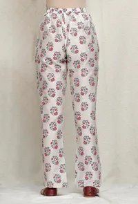 White Chanderi Hand Block Printed Pants image 4
