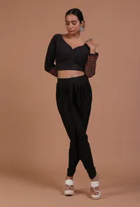 Black Cotton Ajrakh Printed Full Sleeve Blouse image 2