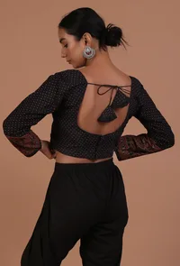 Black Cotton Ajrakh Printed Full Sleeve Blouse image 6
