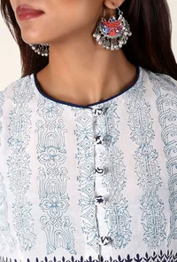 White Hand Block Printed Bell Sleeve Cotton Blouse image 4