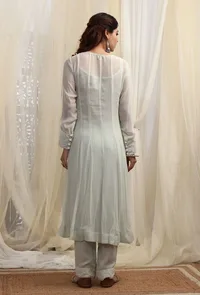 Tea Green Flared Kurta With Sequin Embroidery image 3