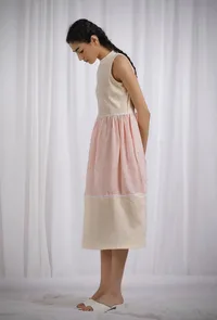 Orange and Yellow Cotton Striped Halter Neck Flared Dress image 4