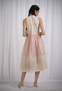 Orange and Yellow Cotton Striped Halter Neck Flared Dress image 5