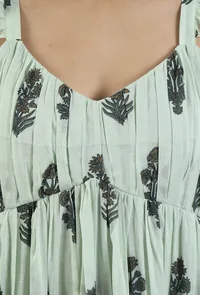 Sage Green Floral Printed Tiered Midi Dress image 4