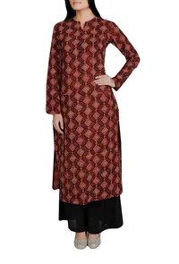 Set Of Brown Ajrakh Cotton Kurta And Palazzo image 2