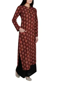Set Of Brown Ajrakh Cotton Kurta And Palazzo image 3