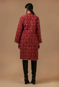 Maroon Kashmiri Aari Embroidered Woollen Long Jacket image 4