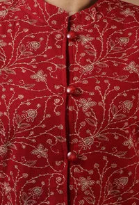 Maroon Kashmiri Aari Embroidered Woollen Long Jacket image 5
