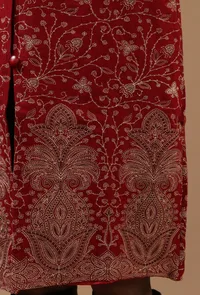 Maroon Kashmiri Aari Embroidered Woollen Long Jacket image 6