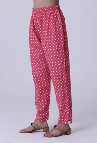 Pink Cotton Pant with White Motif image 2