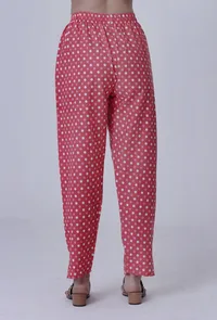 Pink Cotton Pant with White Motif image 3