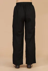 Set of 2: Black Rayon Polka Printed Tiered Dress with Solid Cotton Pants image 5