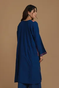 Royal Blue Phiran with Peach & Green Aari Embroidery- Free Size image 5