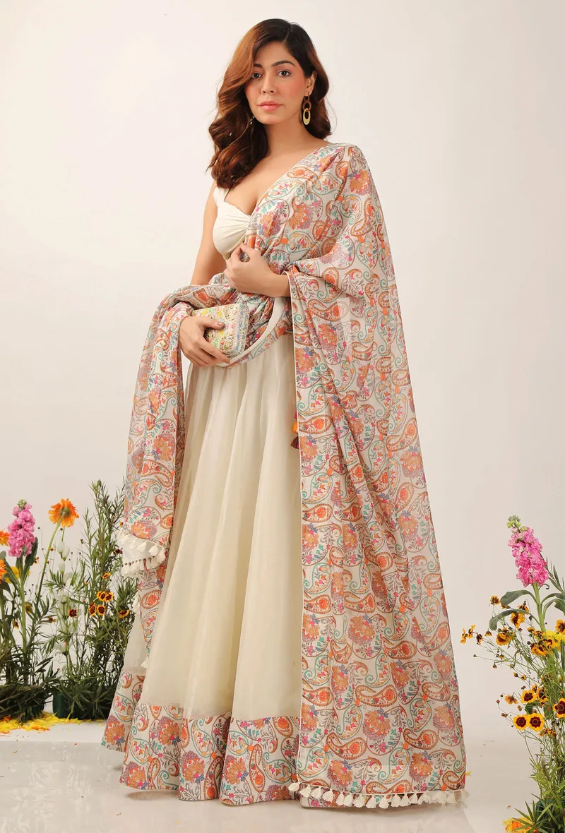 Amala Floral Chintz Tasseled Dupatta