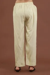 Set of 2: Elegant Beige Kalamkari Panel Printed Silk Kurta Set with Solid Beige Shantoon Pants image 5