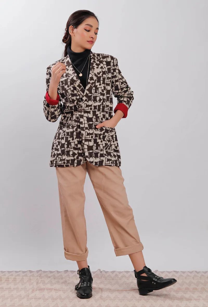 Color Block Dabu Printed Trench Coat