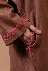 Pinkish Brown Woolen Ari Embroidered Phiran- Free Size image 6
