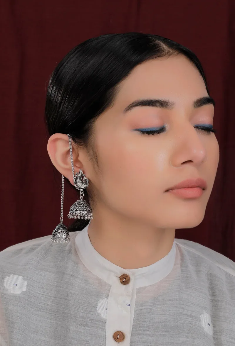 Zuri Afghani Tribal Jhumka Chain Earrings