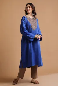 Sapphire Blue Kashmiri Sozni Embroidery Phiran-Free Size image 2