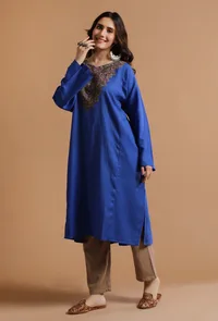 Sapphire Blue Kashmiri Sozni Embroidery Phiran-Free Size image 3
