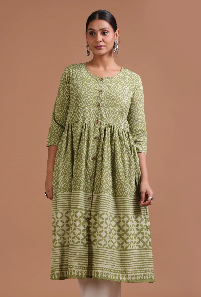 Sage Green Cotton Printed Dress